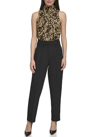 DKNY High Rise Pleat Trousers Pantaloni Casual da Lavoro, , 48 Donna