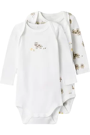NAME IT Nbnbody 2p LS Farm Animals Noos Body, Bianco, 86