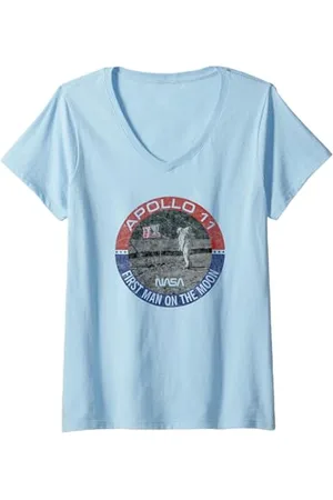 Nasa Donna Apollo 11 Americana First Man on the Moon Maglietta con Collo a V