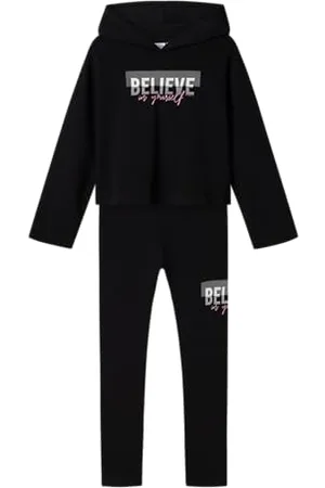 NAME IT NKFVIALA LS Short Boxy Sweat Set WH Unb, Maglia di Tuta Bambina, Black