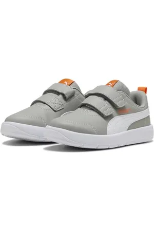 PUMA COURTFLEX V3 V PS, Scarpe da Ginnastica, Smokey Gray White-Orange GLO, 32.5 EU