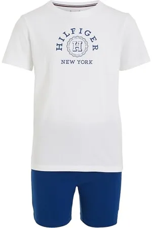 Tommy Hilfiger Set Pigiama Bambino Corto, Bianco (Blue Anchor/White), 8-10 Anni