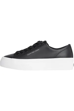 Calvin Klein Donna Sneakers Vulcanizzate Flatform Low in Pelle, Nero (Black/Bright White), 37