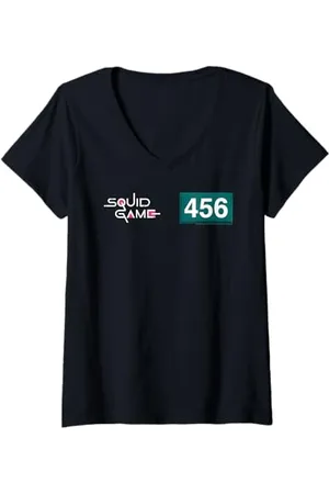Squid Game Donna Player 456 Numero E Logo Maglietta con Collo a V