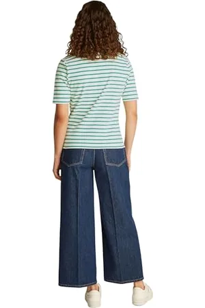 Tommy Hilfiger Maglietta Polo Maniche Corte Donna Regular Fit, Multicolore (Ecru/Radiant Green Stp), XL
