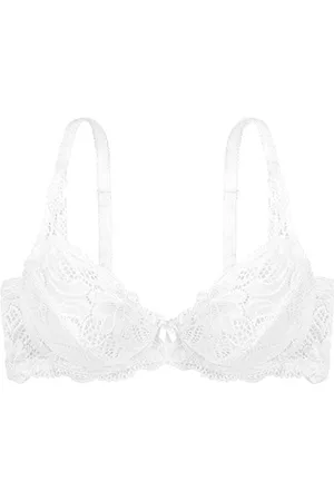 Dorina Angie Reggiseno con Ferretto, Copertura Totale con Dettagli in Pizzo Floreale, Coppe Non Imbottite e Ali in Micro Fibra Morbida, Bianco