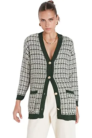 Trendyol Cardigan Oversize Scozzese con Scollo a V Maglione, , M Donna