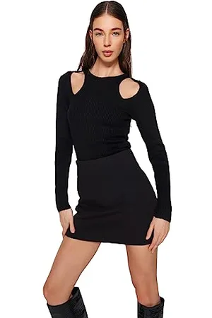 Trendyol Slim Fit Basic Crew Neck Knitwear Sweater Maglione, Black, S Donna