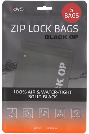 Noak Bag Black OP Sacca Impermeabile, Taglia M, 5 Pezzi ZIP Sacchetti con Chiusura Ermetica, opaco