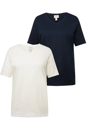 Ulla Popken T-Shirts, 2er-Pack, V-Ausschnitt, Halbarm, Biobaumwolle Magliette, Navy Blau, 48-50 Donna