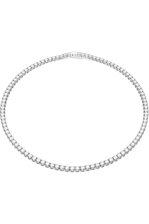 Swarovski Matrix Collana Tennis, con Zirconia a Taglio Tondo, Placcato in Tonalità Rodio, Taglia M, Bianco