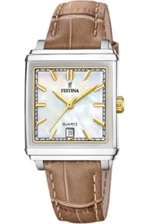 Festina Orologio Donna F20682/4 On The Square cassa di Acciaio inossidabile 316l Grigio cinturino in Pelle Marrone