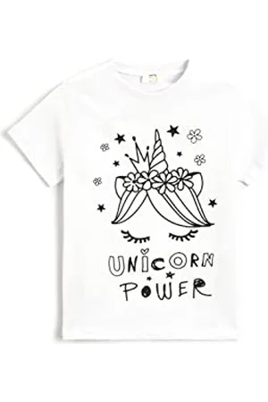 Koton Unicorn Printed Short Sleeve T-Shirt Crew Neck Gleamy, T-Shirt Bambina, (002)