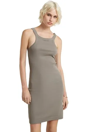 G-Star Donna Slim Ribbed Tank Dress, (wild dove D24485-D289-G283), L
