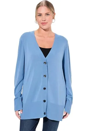 Ulla Popken Strickjacke, V-Ausschnitt, Knopfleiste, Feinstrick Pullover, , 52-54 Donna