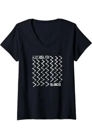 Blond Amsterdam Donna New York City Zig Zag Pattern Vintage Band Maglietta con Collo a V