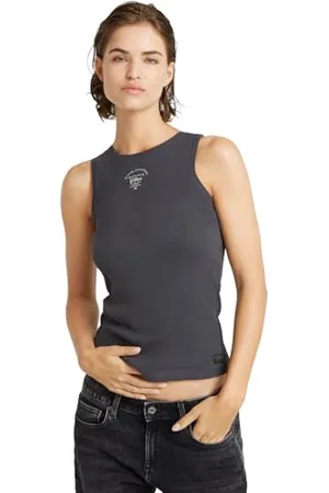 G-Star Donna Racerback Ribbed Slim Tank Top, (petrol D24645-5268-860), XXS
