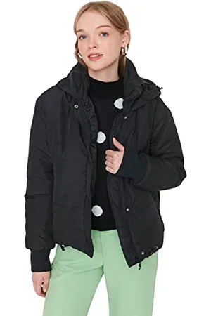 Trendyol Giacca Invernale Normale con Cappuccio Cappotto, Black, L Donna