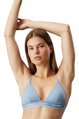 Calvin Klein Donna Top Bikini a Triangolo Triangle-Rp Fascia con Logo, Blu (Faded Denim), L