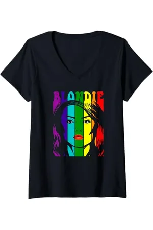 Blond Amsterdam Donna Pride Rainbow Illustration Vintage Band Maglietta con Collo a V