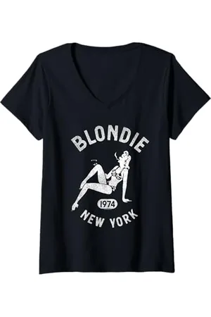Blond Amsterdam Donna 1974 New York Pin Up Girl Vintage Band Maglietta con Collo a V