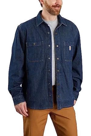 Carhartt Relaxed Fit Denim Fleece Lined Snap-Front Shirt Maglietta con Bottoni, , S Uomo