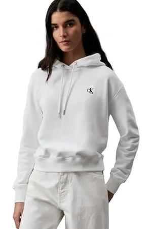 Calvin Klein Donna Felpa CK Embroidery con Cappuccio, (Bright White), XXL