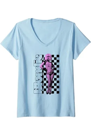 Blond Amsterdam Donna Checkerboard Portrait Vintage Band Maglietta con Collo a V