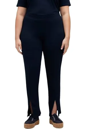 Ulla Popken Kick Flared Legging in Jersey a Coste con slitte Pantaloni, Blu Navy, 36W / 32L Donna