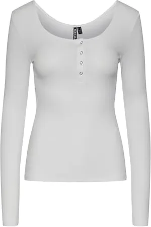 Pieces® PCKITTE LS Top Noos B C Maglia a Maniche Lunghe, (Bright White Bright White), Small Donna