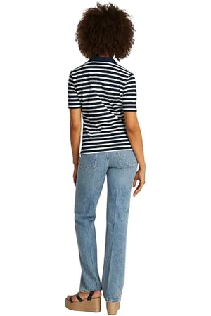 Tommy Hilfiger Maglietta Polo Maniche Corte Donna Regular Fit, Multicolore (Dark Night Navy/ Ecru Stp), XXL
