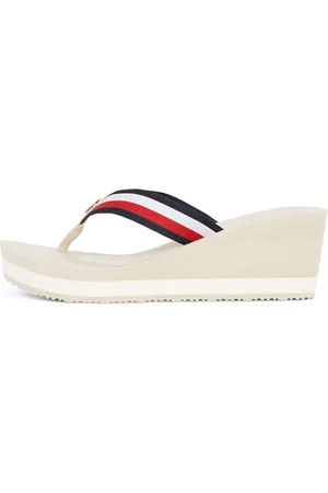 Tommy Hilfiger Donna Infradito Corporate Wedge Beach Sandal con Tacco a Zeppa, Avorio (Muslin), 40