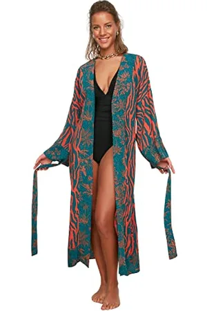 Trendyol Women Beachwear Relaxed Neck Woven Kimonos & Kaftans Kimono e caftani da Donna in Tessuto con Scollo a V Basic Rilassati, , M