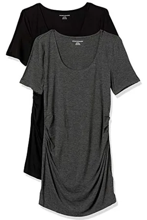 Amazon T-Shirt con Scollo Rotondo e Arricciatura a Maniche Corte Premaman Donna, Pacco da 2, , M