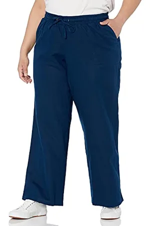 Amazon Pantaloni A Gamba Larga con Coulisse in Misto Lino vestibilità Comoda Donna, , XXL Plus