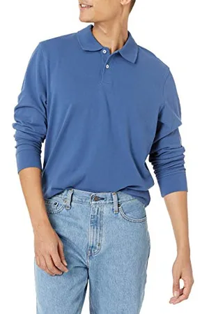 Amazon Polo in Piqué a Maniche Lunghe Vestibilità Aderente Uomo, , M