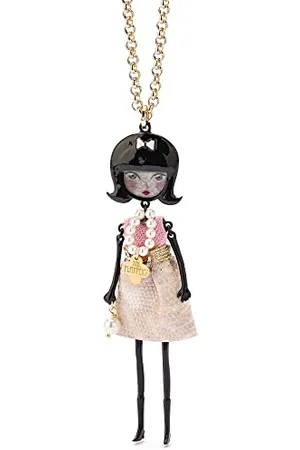Le carose Collana da donna collezione Joie. Collana Flappers realizzata in bronzo con bagno galvanico oro. Bambolina con top e gonna Beige. Dimensioni: lunghezza 80 cm. Dimensione bambo
