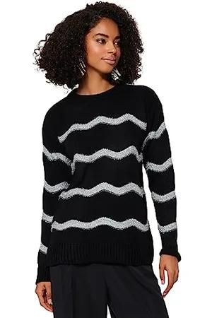 Trendyol Oversize Basic Crew Neck Knitwear Sweater Maglione, Black, S Donna