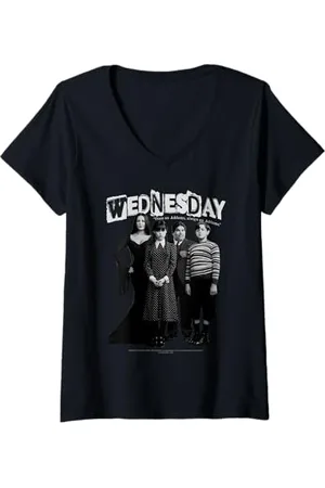 Wednesday Donna Once An Addams Always An Addams Family Shot Maglietta con Collo a V