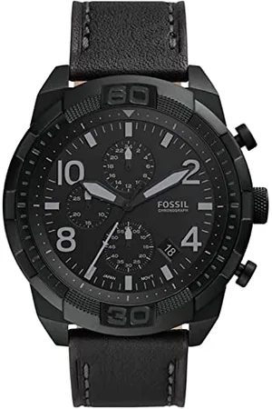 Fossil Orologio Bronson da uomo, movimento cronografo, cassa 50 mm in acciaio inossidabile nero con cinturino in pelle, FS5874
