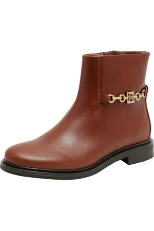 Tommy Hilfiger Donna Stivaletti Chain Low Bootie in Pelle, Marrone (Cognac Brown), 37