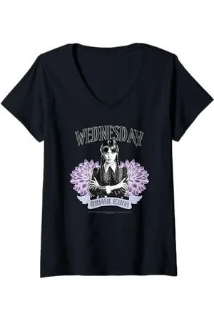 Wednesday Donna Nevermore Academy Blooming Flowers Portrait Maglietta con Collo a V