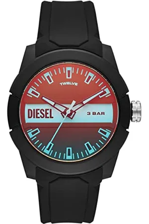 Diesel Orologio Double Up da uomo, movimento a tre lancette, cassa in nylon nero 43 mm con cinturino in silicone, DZ1982