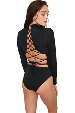 Trendyol Costume da Bagno a Maniche Lunghe con Dettagli a Tema Surf Intero, , 42 Donna