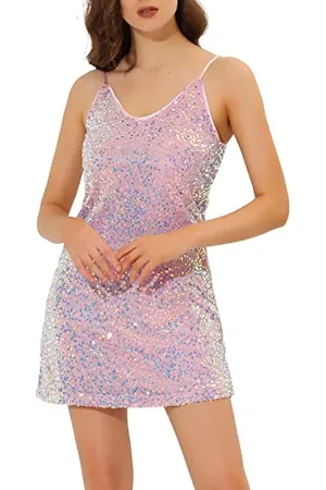 Allegra K Mini Abito da Donna Scintillante con Glitter e Paillettes, Spalline Sottili e Scollo a V, Adatto per Feste, Cocktail, Discoteca, M