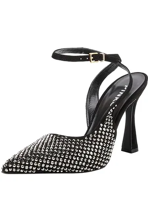 Pinko Lisette Slingback Suede Strass, Scarpe décolleté Donna, Z99_Nero Limousine, 38 EU