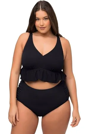 Ulla Popken Bikini, Struktur, Rüsche, Softcus, Träger verstellbar Set, , 60 Donna