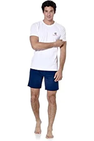 Serge Blanco Pigiama Uomo Cotone 100%, Set Maglietta e Pantaloni Corti Uomo, Morbido e Confortevole, Bianco, Blu, Taglie L