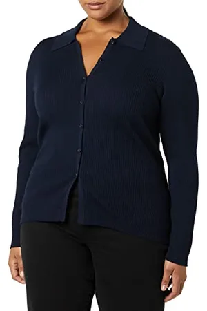 Amazon Cardigan Stile Polo Elasticizzato a Costine con Spessore Sottile (in precedenza Daily Ritual) Donna, , XS