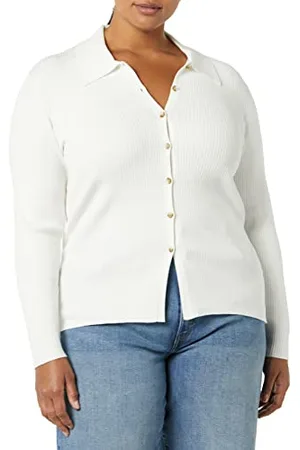Amazon Cardigan Stile Polo Elasticizzato a Costine con Spessore Sottile (in precedenza Daily Ritual) Donna, , XS